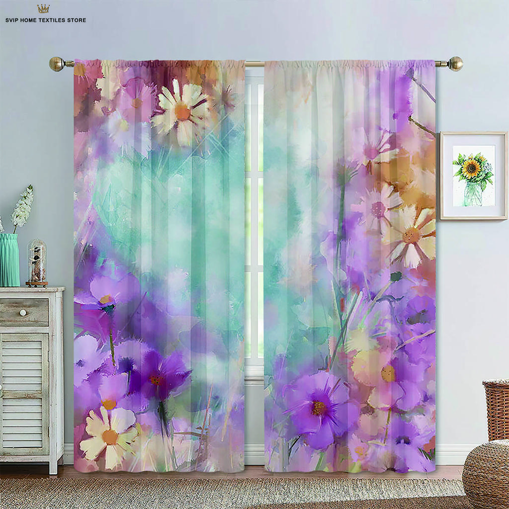 Шторы с цветочным принтом в пасторальном стиле для спальни, гостиной, кухни, декоративные, можно стирать в стиральной машине, комплект из 2 шт.