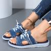 2024 New Summer Women's Shoes Fashion Open Toe Low Heel Women's Slippers Large Size Lace Up Cloth Women's Roman Slippers