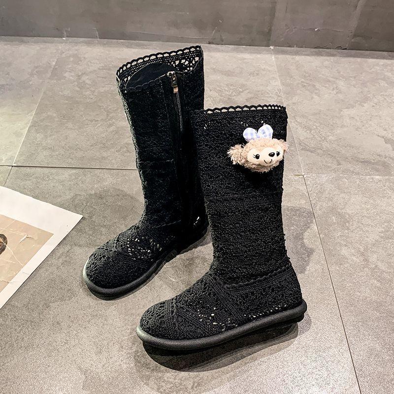 French hollow long and short boots children's spring and summer new fashion thin breathable flat bottom women's Martin boots