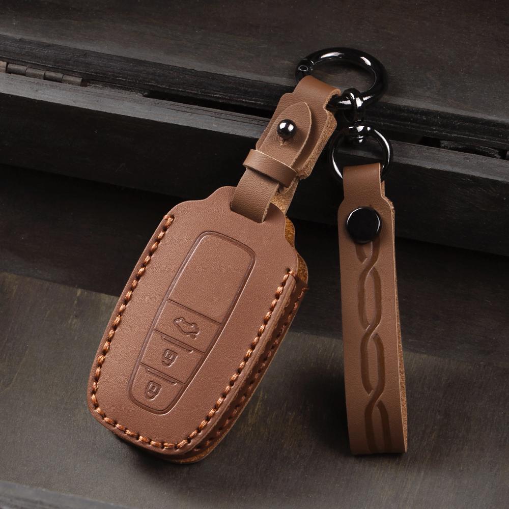 Leather Car Smart 3 Button Key Case Cover Bag Keychain for Toyota Avalon Camry RAV4 Prius CHR C-HR Corolla Land Cruiser Prado