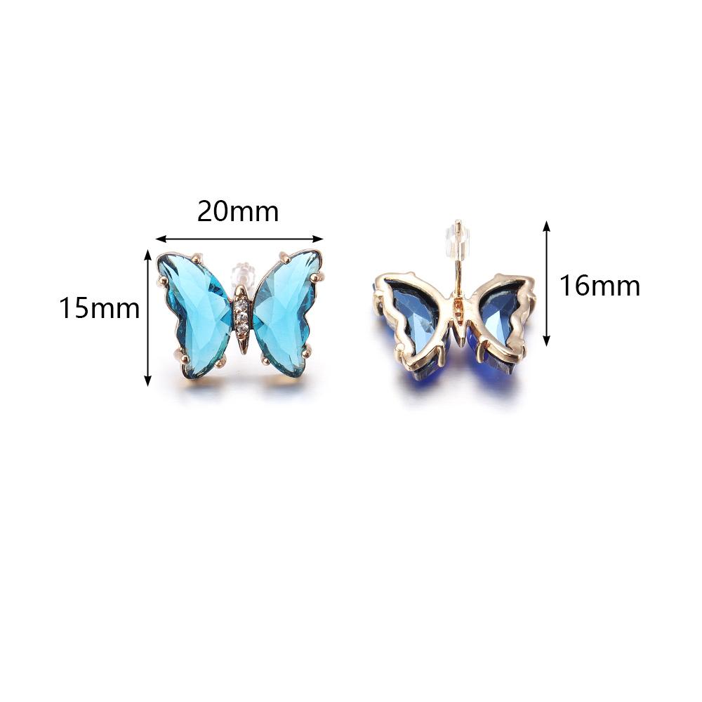 A Pair 15×20mm Copper Earrings Crystal Glass Colorful Butterfly Shaped Ear Hooks Diy Women's Exquisite Gift Accessories