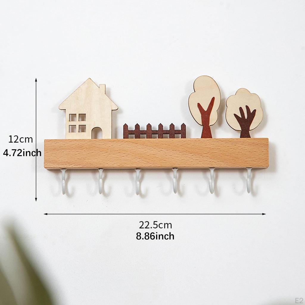 Wooden Key Holder 6 Hooks Sturdy Multipurpose Decorative Rustic Storage Hook