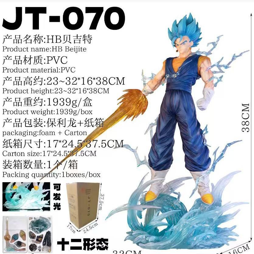 Hot JT Statue Dragon Ball Z Vegetto Super Saiyan Action Anime Figure 38cm/14.96inch 3 Heads Replace Collection Model Toys Gifts