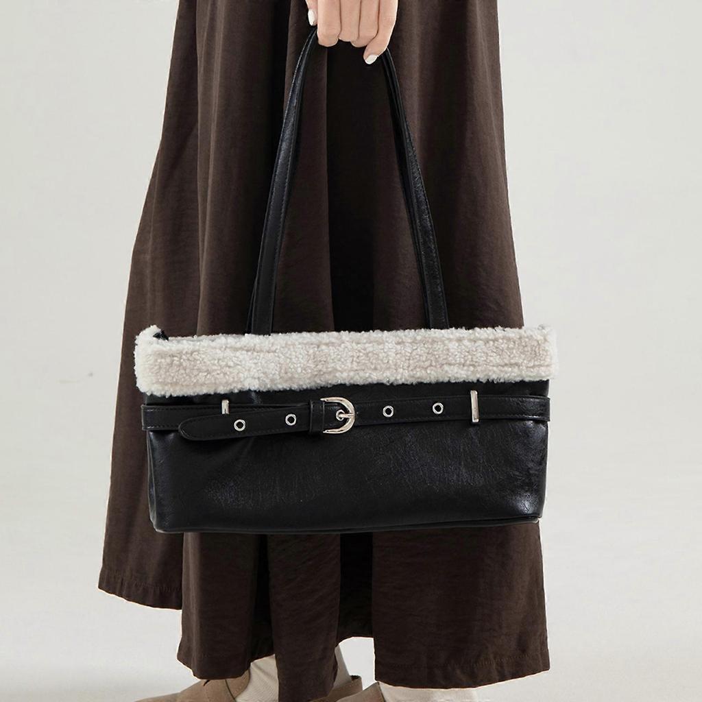 Contemporary Shoulder Bag Armpit Purse with Plush Trim Decors Elegant Underarm Bag for Commuting and Casual Travel brown