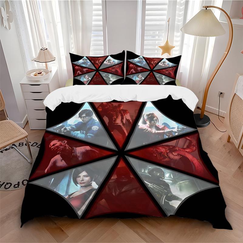 3pcs Resident Evil Theme Bedding Set - Includes Quilt Cover and Pillowcases, Suitable for All Seasons, Machine Washable - Ideal Gift for Family a