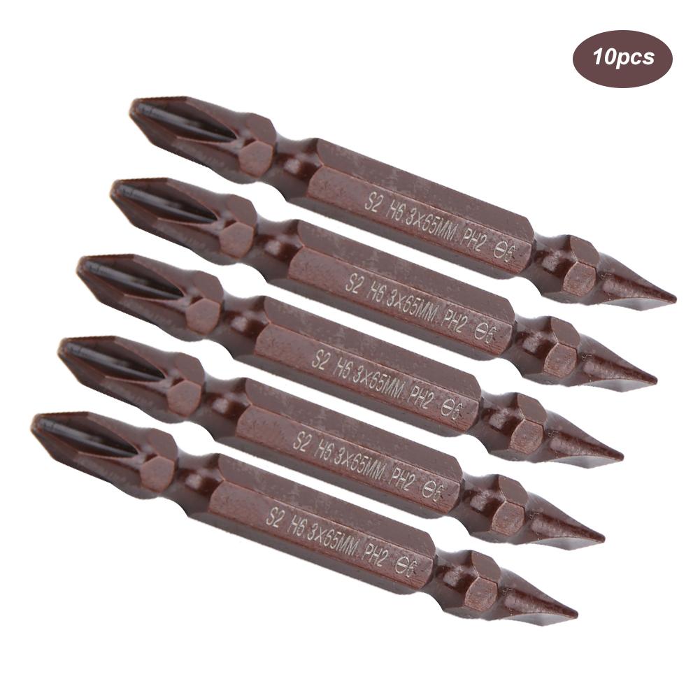 10PCs Double Ended Screwdriver Bit Hardware Parts Screws Tools Magnetic S2 H6.3 X 65MMDouble Ended