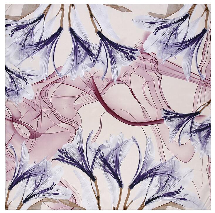 Luxury Brand Square Scarf For Ladies Lily Print Silk Scarf Women Bandana Large Hijab Female Shawl Scarves Warps