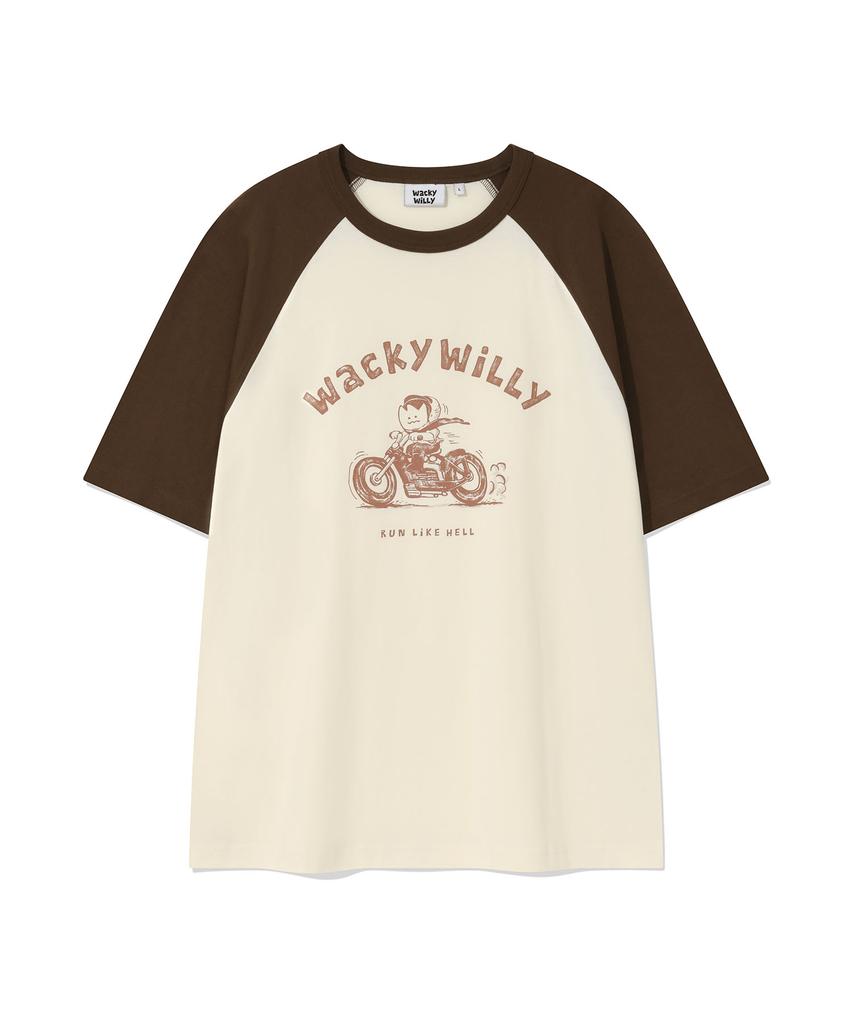 WACKY WILLY Kiki And Motorcycles Raglan Short Sleeve T-Shirt Cream