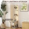 Floor Lamp with Shelves, LED Column Modern Standing Lamp with Fabric Drawer, Adjustable Brightness, Foot Switch for Living Room, Bedroom, Office, Oak