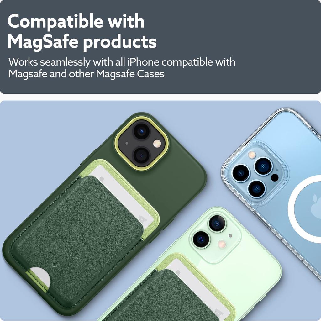 Caseology MagSafe Compatible Card Case with Vegan Premium Slim Compatible with iPhone iPhone and iPhone 13 Nano Pop Avo Green Built-in Magnet,
