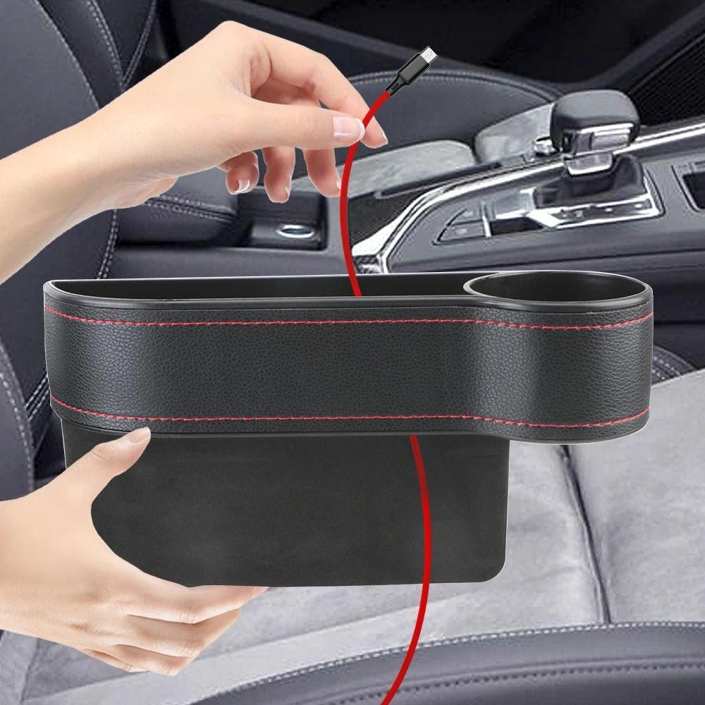 Cup Holder Leather Car Seat Gap Storage Box Leather Driver Seat Storage Holder Automobile Slit Box