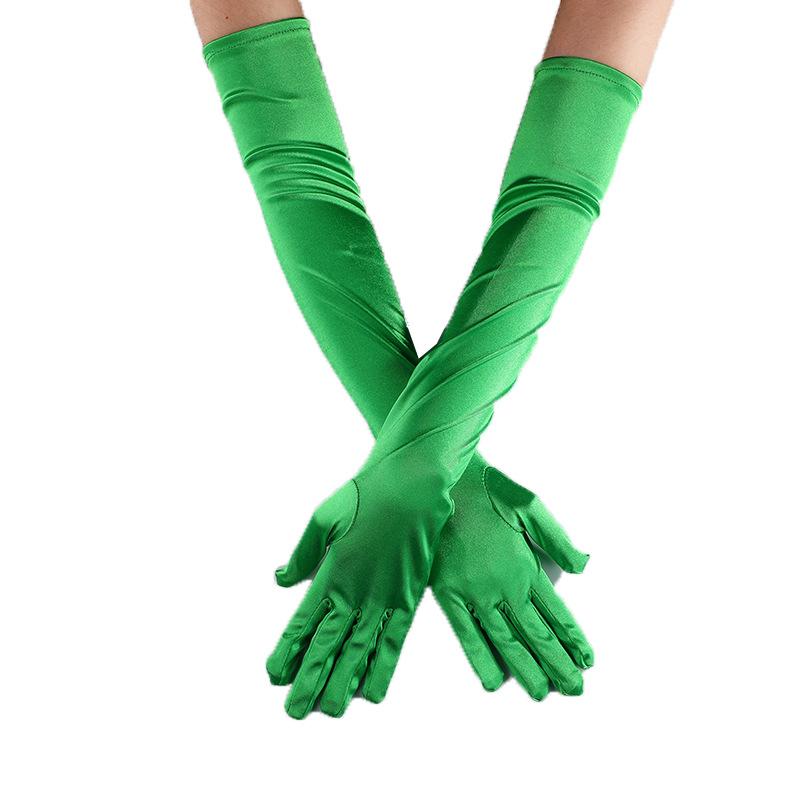 55СМ Сатиновые Длинные Сценические Перчатки Мультиколор Женские Аксессуары для Бала Косплей Мягкие Гладкие Однотонные Высокой Эластичности