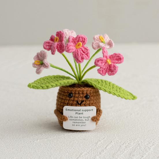 Вязаный крючком горшечный цветок с позитивной открыткой, эмоциональная поддержка, ручная работа, вязаные комнатные растения, кукла, игрушка для снятия стресса, украшение для рабочего стола, орнамент