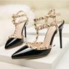 Hot Selling Luxury Nightclub Dance Slim Heels High Heels Patent Leather Rivets Sexy Banquet Women's Shoes Classic Roman Sandals