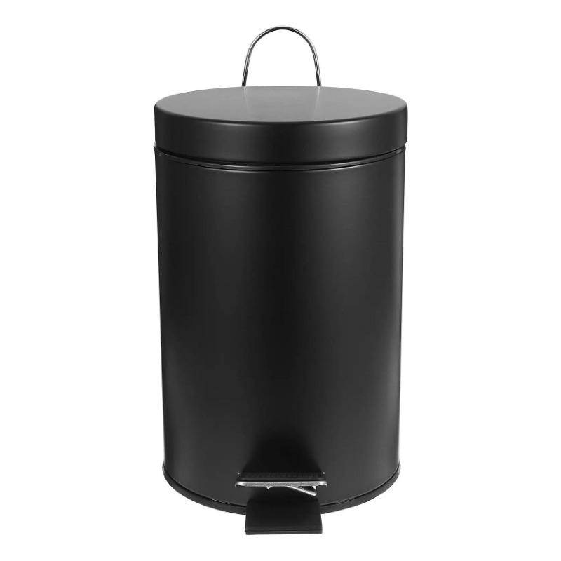 Black Matte Round Pedal Waste Bin With Lid Household Kitchen Living Room Trash Can Flip Top Garbage Bin Cleaning Container