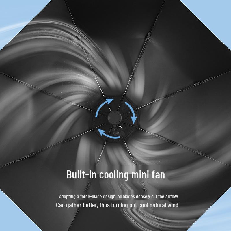 Men's High-End Folding Umbrella with Cooling Fan, Charging Sunscreen, Sunshade, and Rain Protection.
