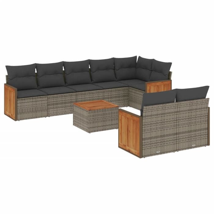 VidaXL Salon de Jardin avec Coussins 9 pcs, Canapés de Terrasse, Ensemble de Meubles de Patio, Mobilier d'Extérieur, Gris 3227838