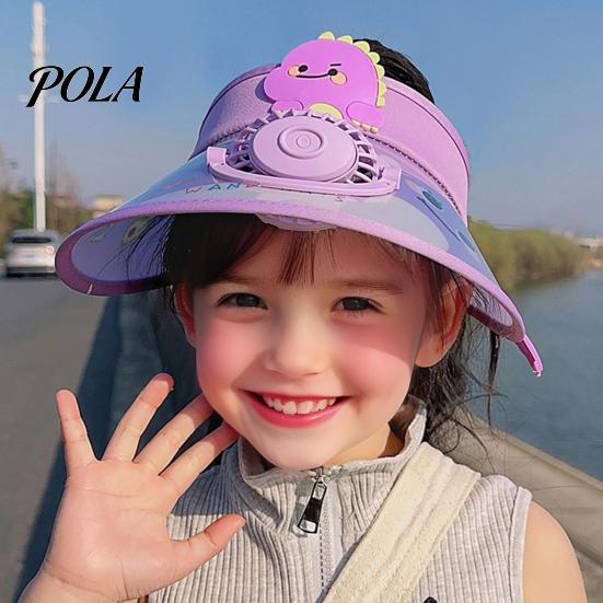 Children Cooling Beach Hat Cartoon Kids Sun Visor with USB Charging Fan UPF50+ Summer Curved for Outdoor Empty Top Wide Brim Sunhat Boys Girls