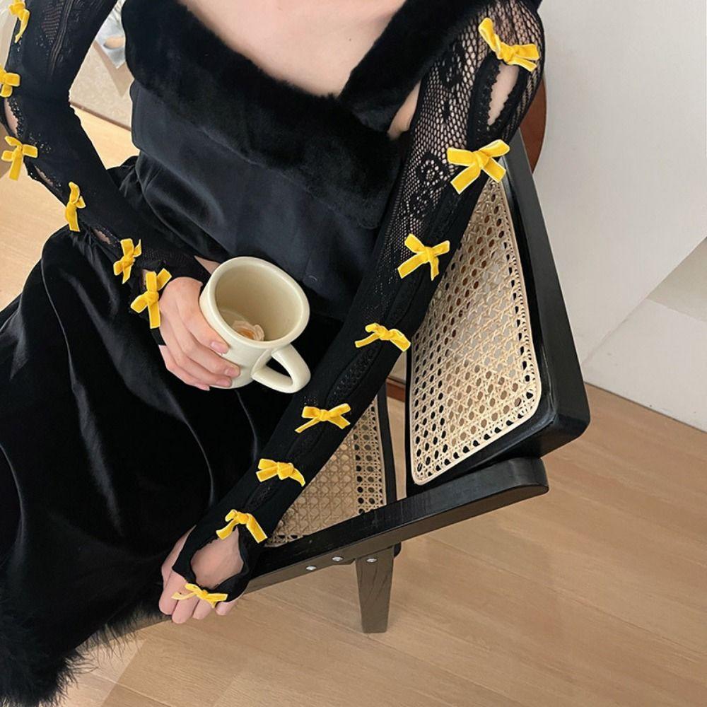 Рукава-шаль с бантом и кружевным бантом Перчатки без пальцев Лолита Кружевные перчатки без пальцев для девочек Вечеринка