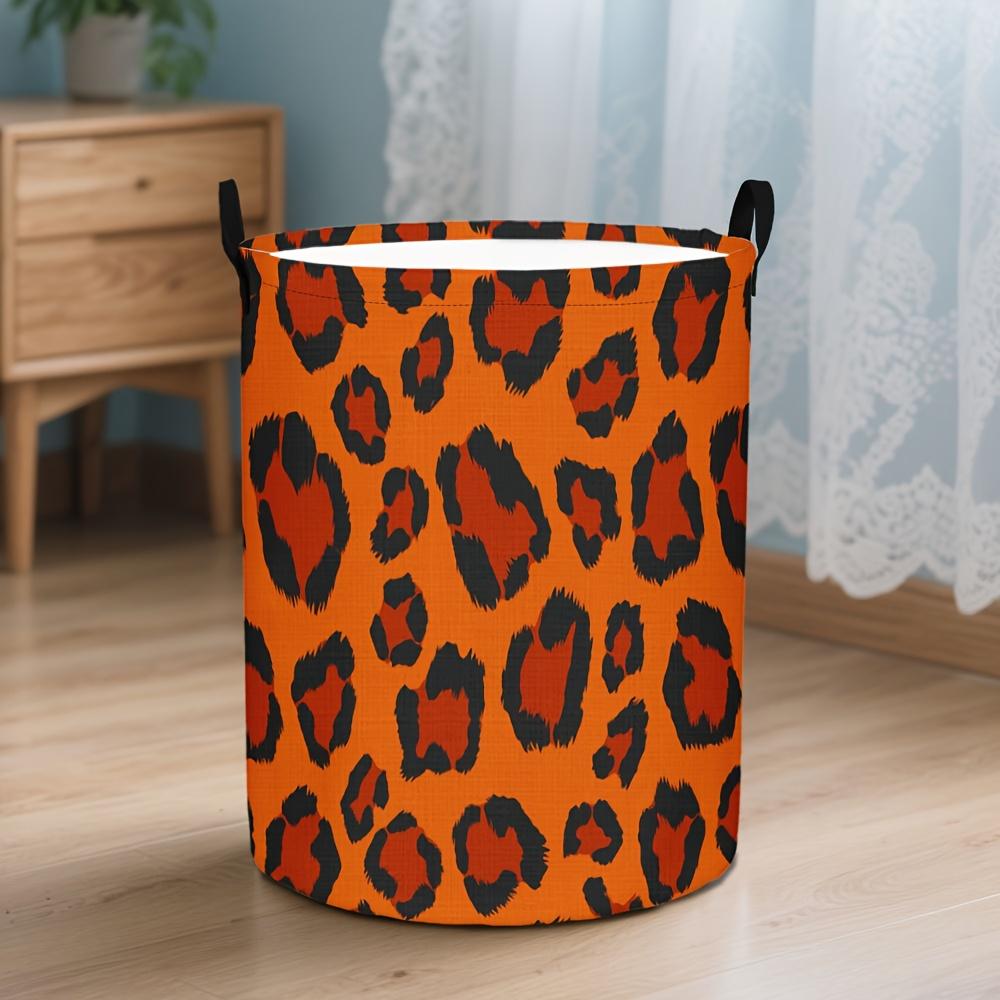 1pc Laundry Basket, Leopard Print Design Dirty Clothes Basket, Foldable Storage Basket with Handle, Polyester Material, Very Suitable for Tidying Up T