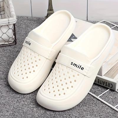 Черные противоскользящие тапочки EVA с плоской подошвой - женские толстые дышащие универсальные летние полутапочки для отдыха на открытом воздухе