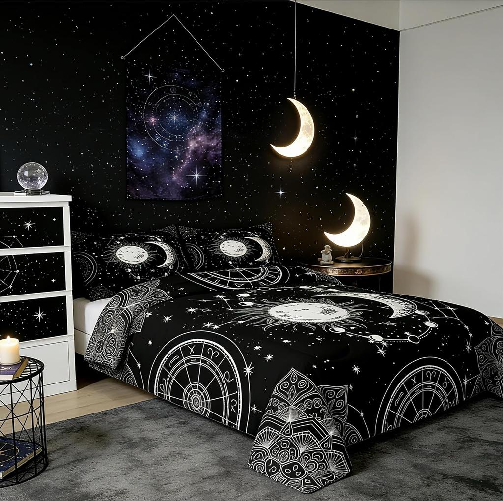 Sun and Moon Bedding Set Constellation Galaxy Comforter for Kids Boys Girls Teens Psychedelic Boho Mandala Comforter Breathable Celestial Du