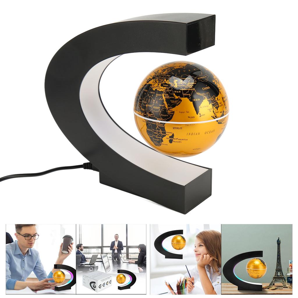 Magnetic Levitation Globe Golden Built In LED Frosted Texture C Shaped 3in 12V 1A Magnetic Levitatio