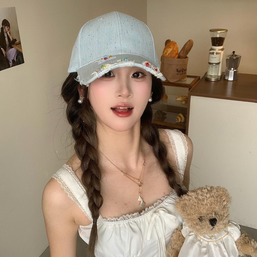 Spring And Summer Handmade High-End Color Crystal Cap Fashionable Face Small Holes Baseball Cap Women