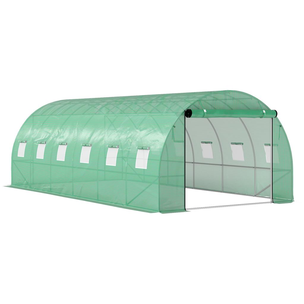 Polytunnel Greenhouse With Plastic Cover And Steel Frame Walk In Greenhouse Tent With Roll Up Doors Green