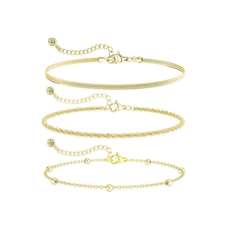 New hot-selling gold-plated three-piece foot decoration women's fashion beach bead chain multi-layer versatile set anklet