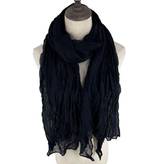 Women Scarf Shawl Solid Color Soft Warm Pleated Scarf UV Protection Casual Cotton Linen Shawl Fashion Accessory