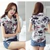 Рубашки женские повседневные с коротким рукавом и принтом в стиле темперамент, летние топы, элегантные облегающие свободные блузки, женские рубашки с отложным воротником для офиса, новинка 26528