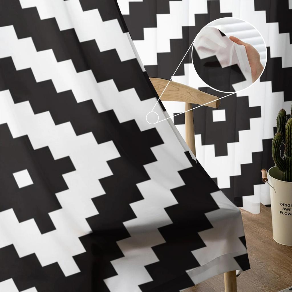 Черно-белые тюлевые шторы с неправильной геометрией для гостиной, спальни, декор, шифоновая прозрачная вуаль, кухонная оконная занавеска