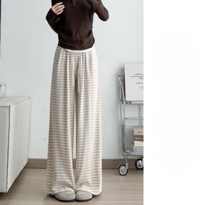 Полосатые брюки из клейкого риса для женщин в осенне-зимнем стиле, с высокой талией, облегающие, драпированные широкие прямые брюки, достающие до пола, повседневные