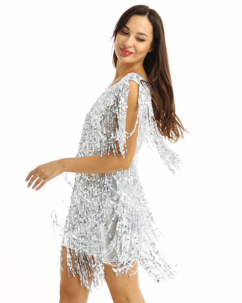 Женское мини платье с бахромой, для латинских танцев