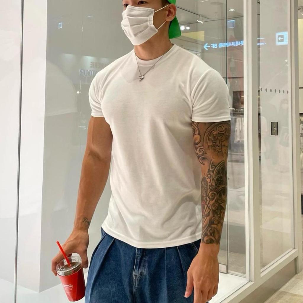 Мужская быстросохнущая футболка с коротким рукавом для фитнеса с небольшим вырезом