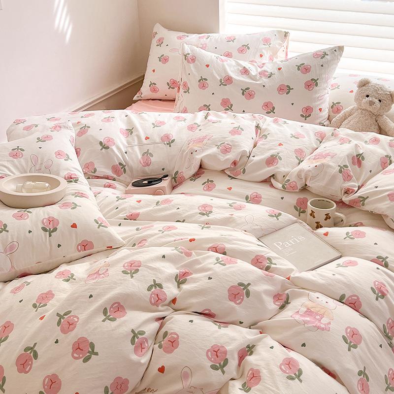 Class A Sleeping Naked, Maternal And Infant Grade Four-Piece Set, Pure Cotton Dormitory 3Pcs Set, Washed Cotton Quilt Cover, Bed Hat Model