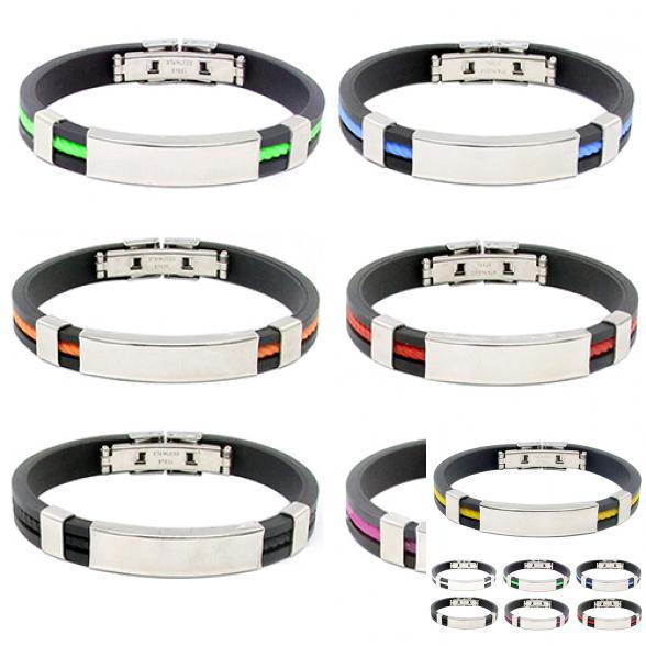 Twinkle Trinket Men's Women's Cool Stainless Steel Rubber Wristband Bangle Clasp Cuff Bracelet