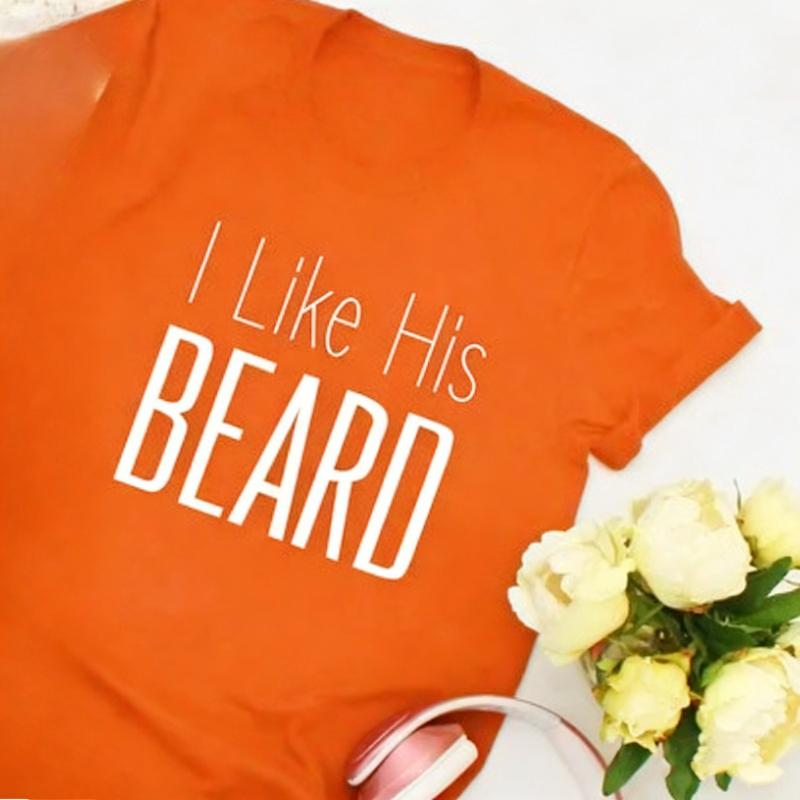 Her Butt I Like His Beard Funny Simple Letters Print Tshirt Tops Valentine Gift for Couples Cute Matching Regular Short Sleeve