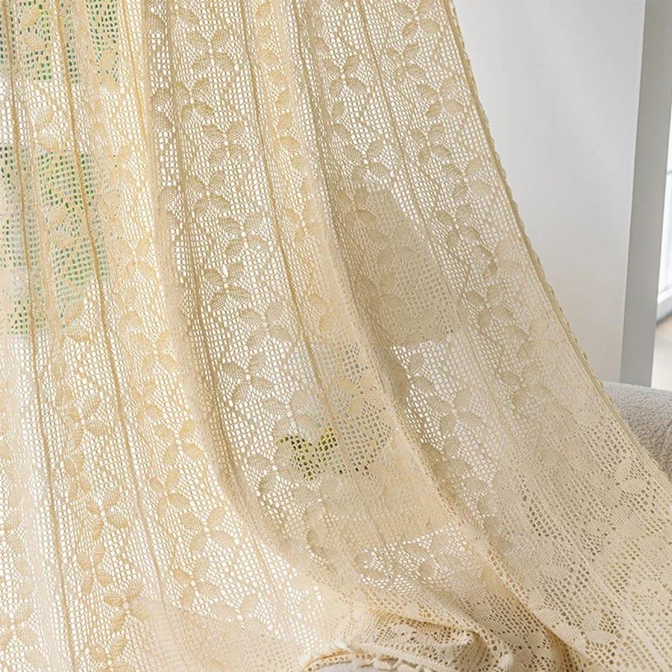 Хлопковые шторы с полым дизайном, шторы-тени с кулиской, кисточка для кухни, спальни, гостиной, эркерного окна, штора для шкафа