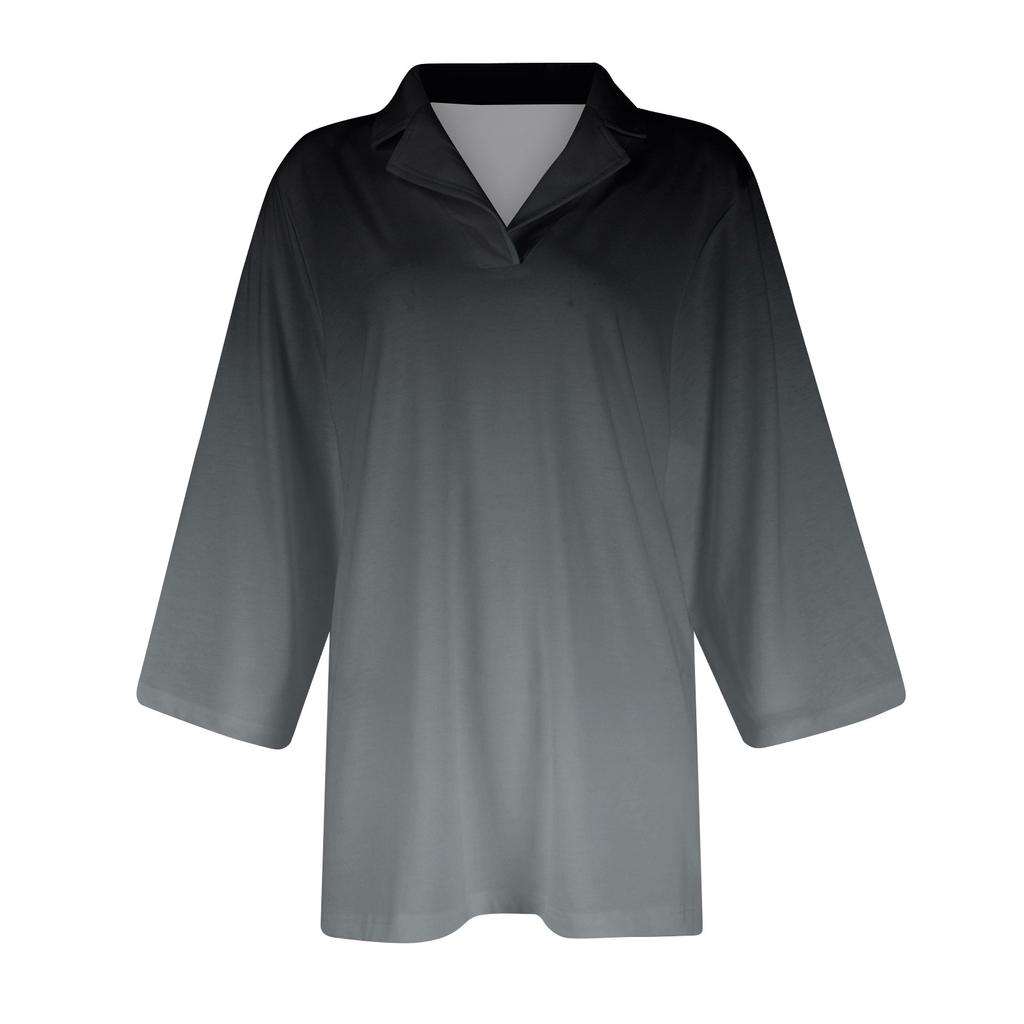 Женский модный топ для отдыха с семиточечным рукавом и V-образным вырезом, со вставками на манжетах и ​​принтом