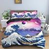 Wave Duvet Cover Set for Kids Teens Adult King Size Abstract Blue Ocean Comforter Cover Waves Sailing Moon Polyester Bedding Set