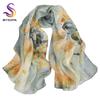[BYSIFA] Women Chiffon Pure Silk Scarf Cherry Blossom Floral Design Long 100% Silk Shawl Scarf Purple Pink Silk Scarves Echarpes