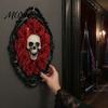 Decorative Gothic Skull Frame Halloween Wall Decoration, Vintage Red Rose Sculpture, Artistic Decor with Roses Horror Spider Web Art Ornament