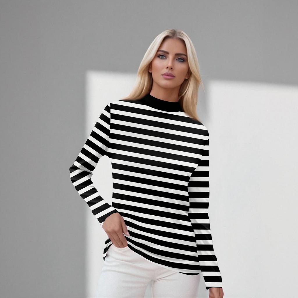 Женский повседневный топ с длинным рукавом и средним воротником