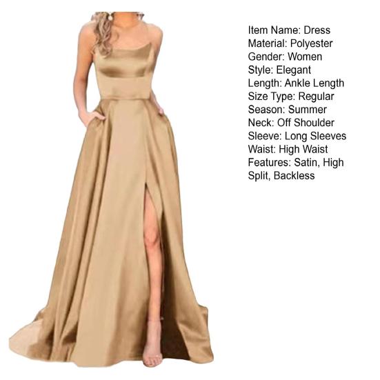 Женское вечернее платье с бретелькой на шее и открытыми плечами, атласное с высоким разрезом, без рукавов, с открытой спиной, длиной до пола, с перекрестными задними карманами, бальное платье для выпускного, свадьбы, вечеринки, невесты