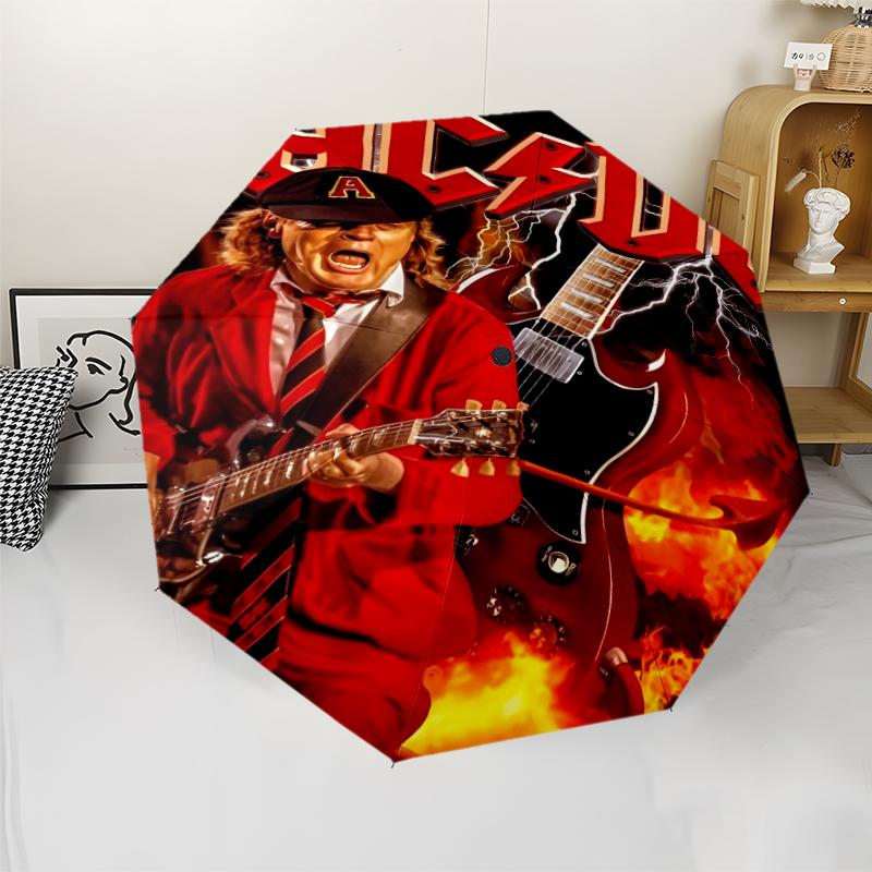 ACDC Theme Automatic Umbrella, Lightweight & Portable, 8 Rib, Perfect for Outdoor Travel, Birthdays, Christmas, Gifts.