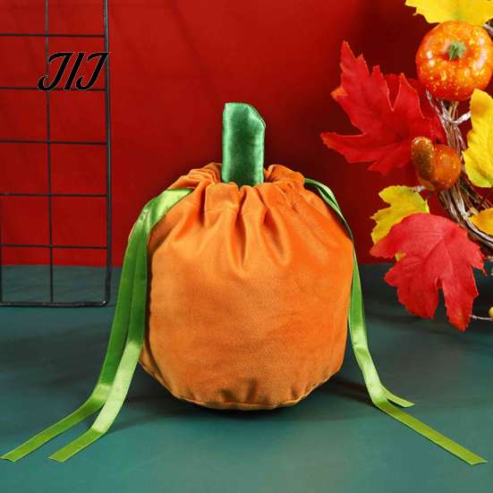Luxury Velvet Gift Packaging Pumpkin Drawstring Bag, Halloween Plush Candy Pouch for Autumn Holiday Table Centerpiece Party, Reusable Goodie