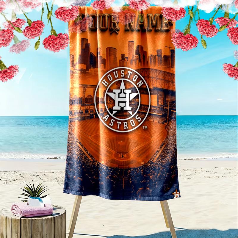 Name Custom Houston Astros Print Beach Towel, Large Soft Quick Dry Towel for Beach Camping Swimming