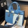 2025 New Fashion Contrasting Color Splicing Denim Handbag Bag Women's Shoulder Messenger Bag Commuter Casual Tote Bag